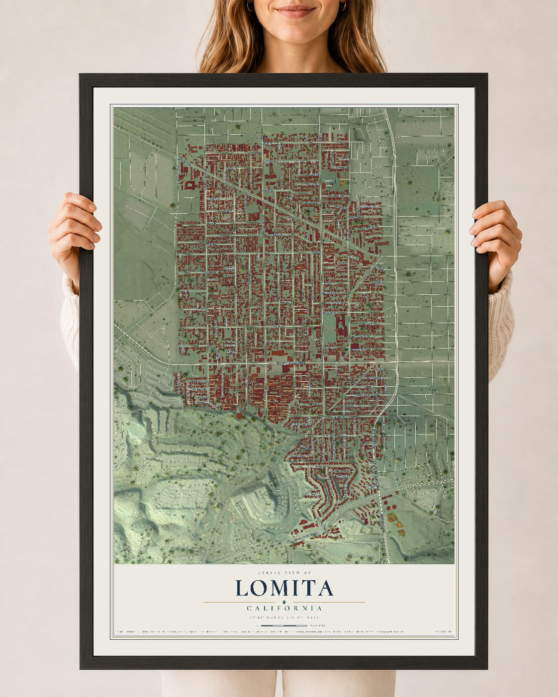 Map of Lomita, California, 24 x 36 inch print in a black wood frame