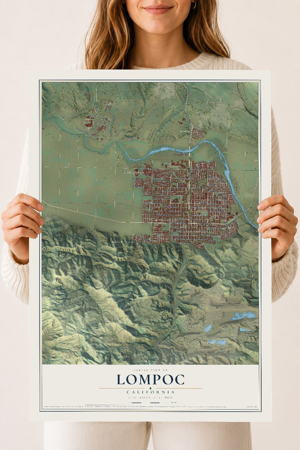 Map of Lompoc, California, 18 x 24 inch unframed archival matte print