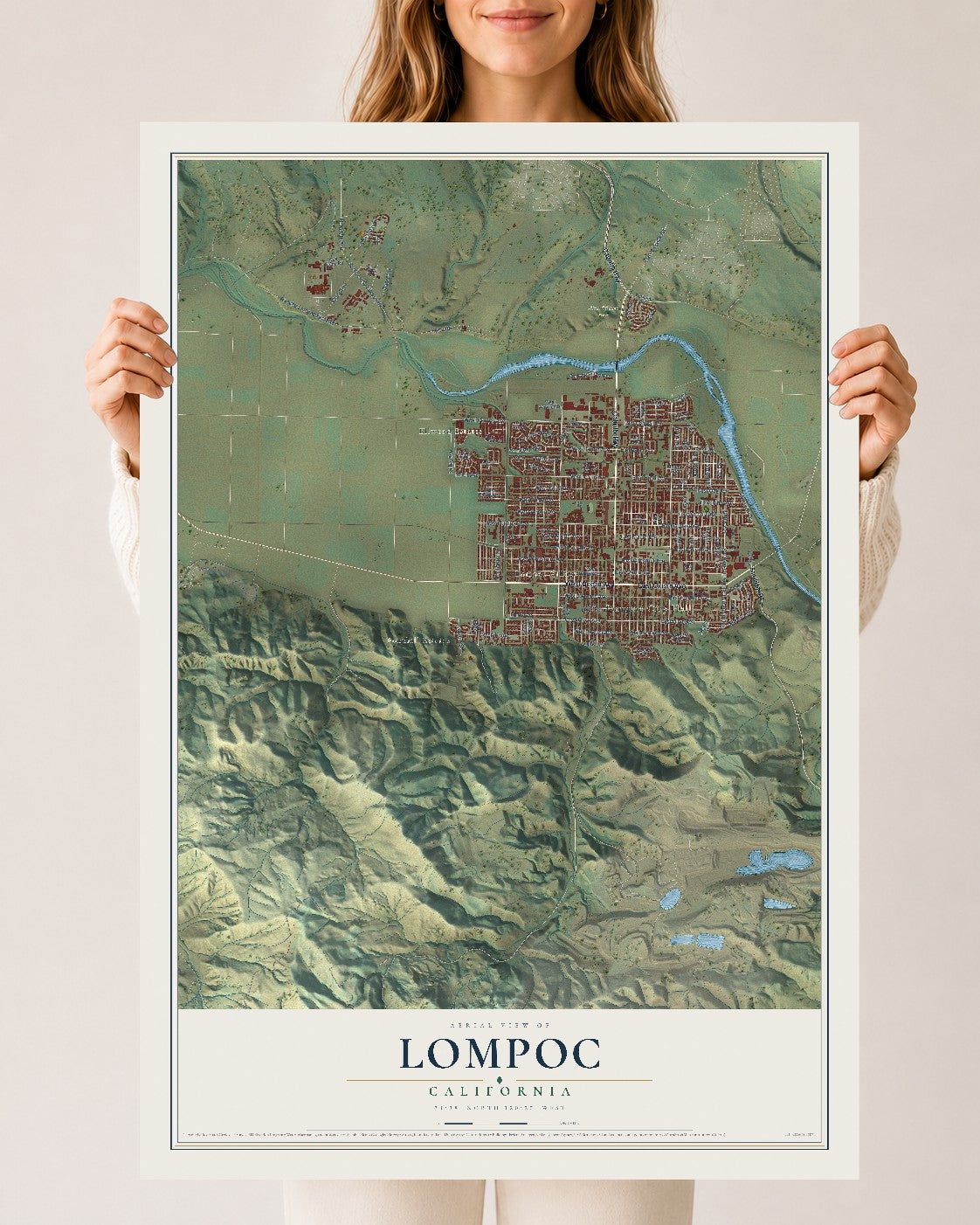 Map of Lompoc, California, 24 x 36 inch unframed archival matte print