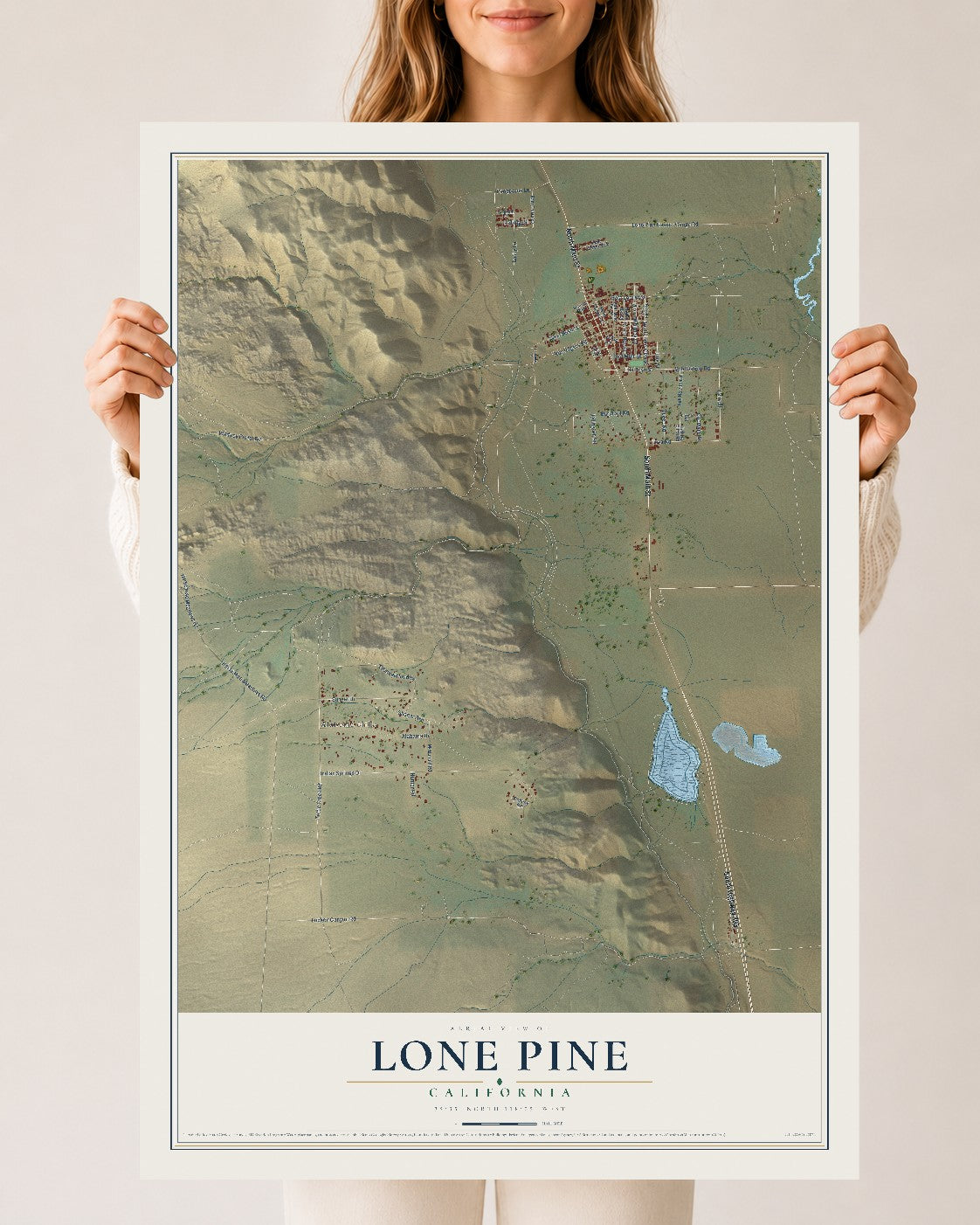 Map of Lone Pine, California, 24 x 36 inch unframed archival matte print