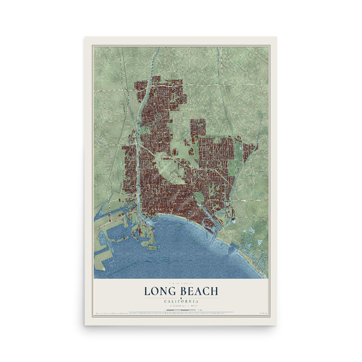 Map of Long Beach, California, 12 x 18 inch unframed archival matte print