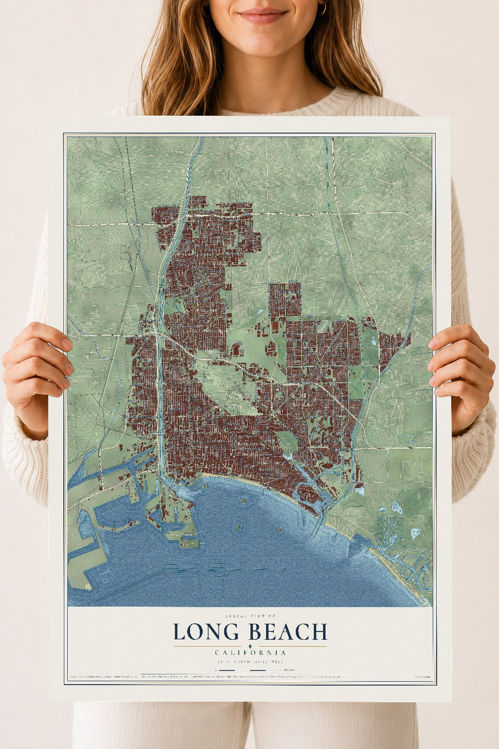 Map of Long Beach, California, 18 x 24 inch unframed archival matte print