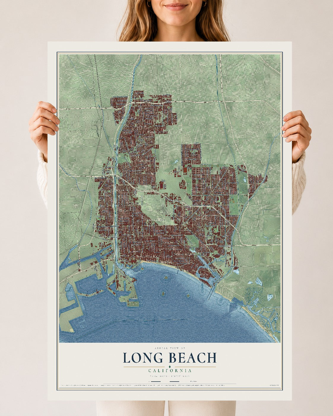Map of Long Beach, California, 24 x 36 inch unframed archival matte print