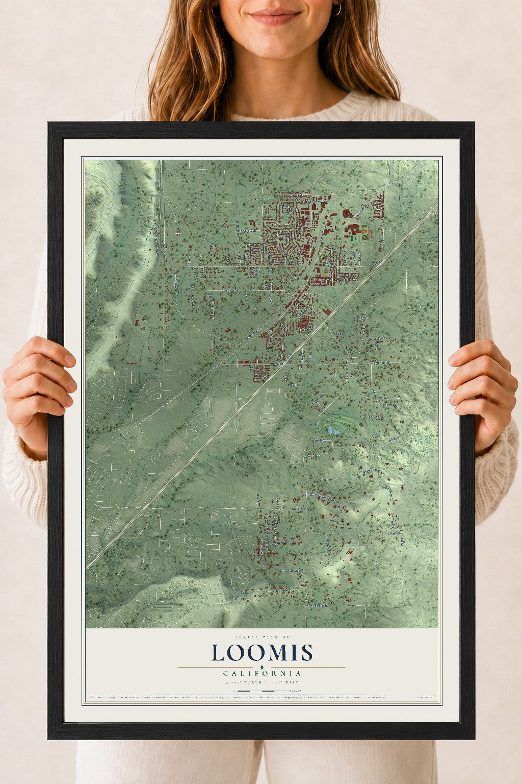 Map of Loomis, California, 18 x 24 inch print in a black wood frame