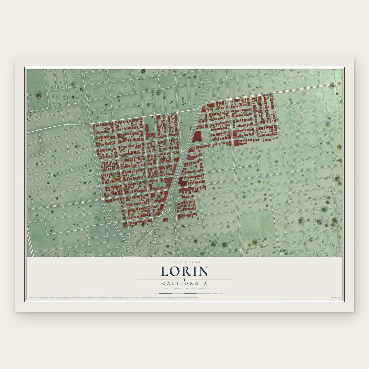 Lorin, California map print, the full design