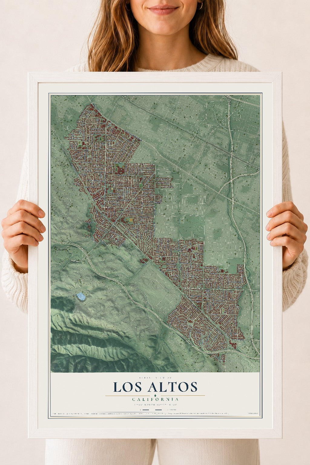 Map of Los Altos, California, 18 x 24 inch print in a white wood frame
