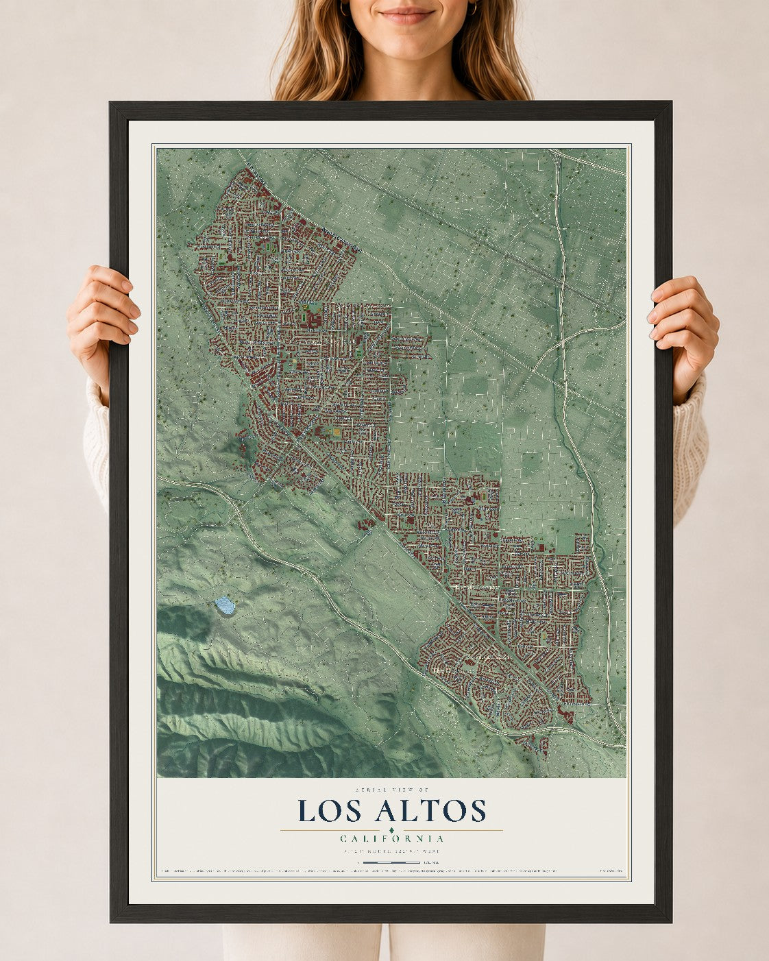 Map of Los Altos, California, 24 x 36 inch print in a black wood frame