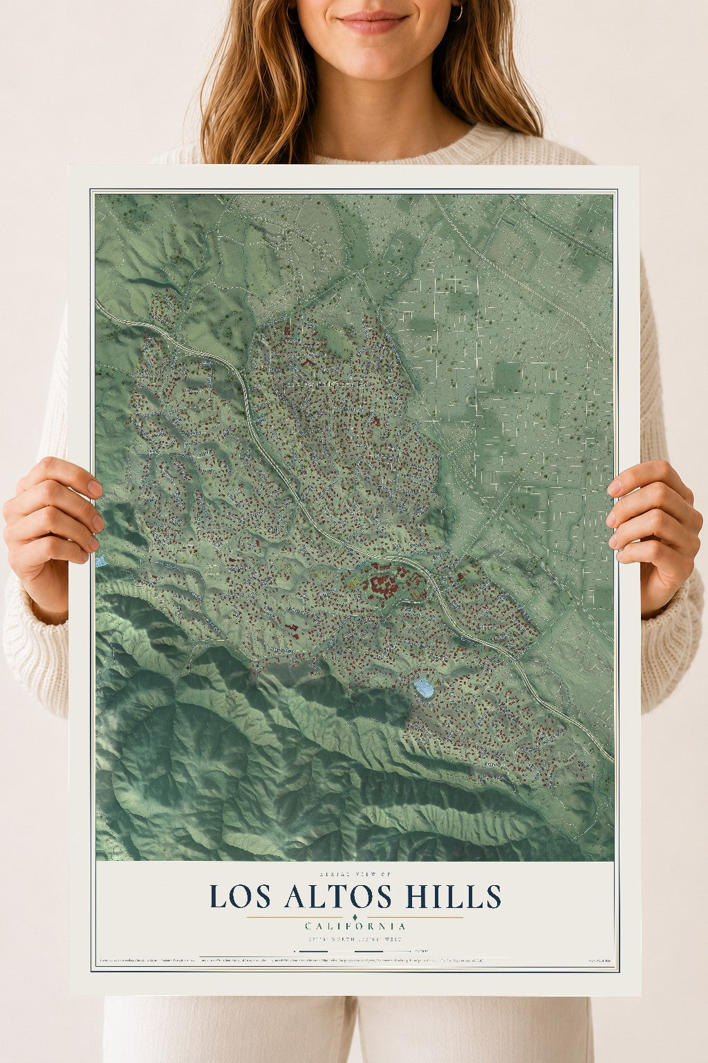 Map of Los Altos Hills, California, 18 x 24 inch unframed archival matte print