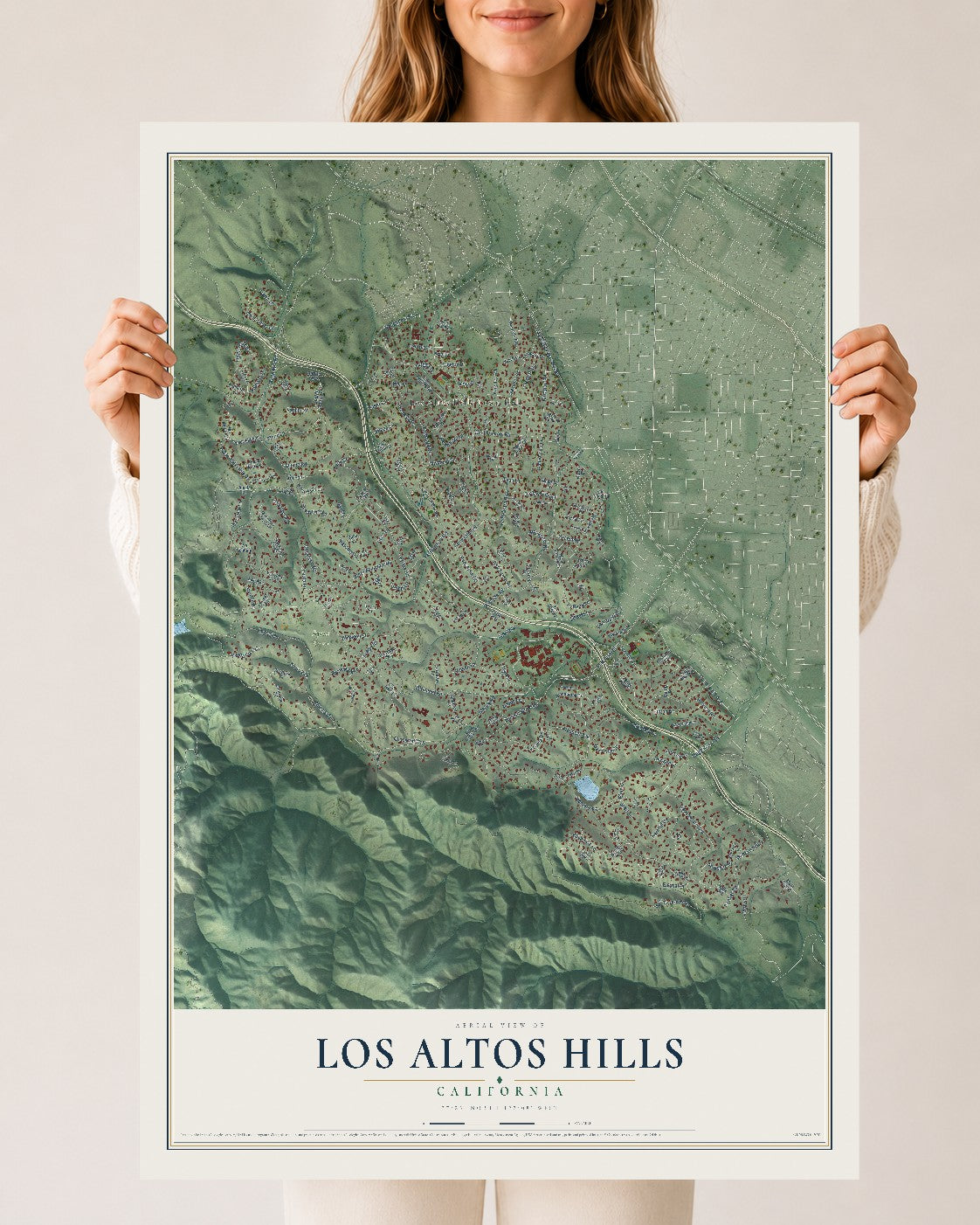 Map of Los Altos Hills, California, 24 x 36 inch unframed archival matte print