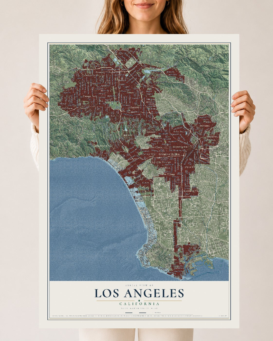 Map of Los Angeles, California, 24 x 36 inch unframed archival matte print