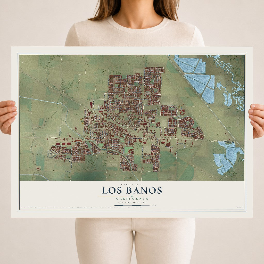 Map of Los Banos, California, 18 x 24 inch unframed archival matte print