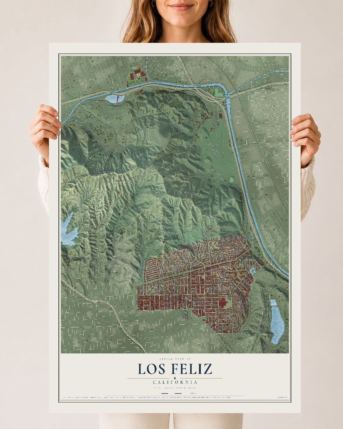 Map of Los Feliz, California, 24 x 36 inch unframed archival matte print