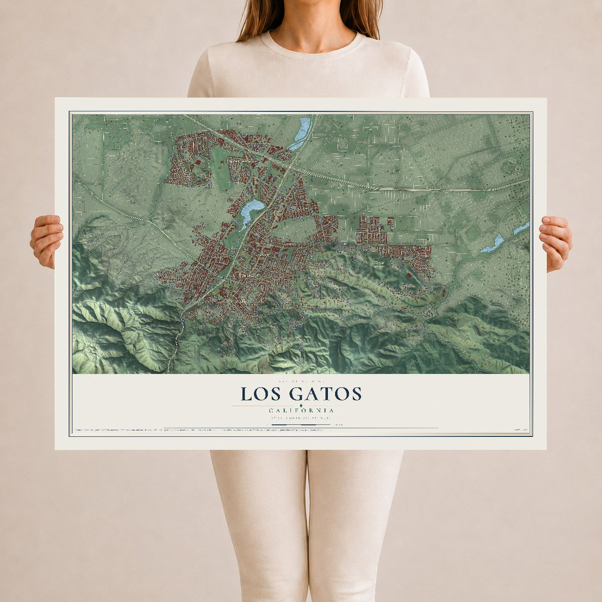 Map of Los Gatos, California, 24 x 36 inch unframed archival matte print