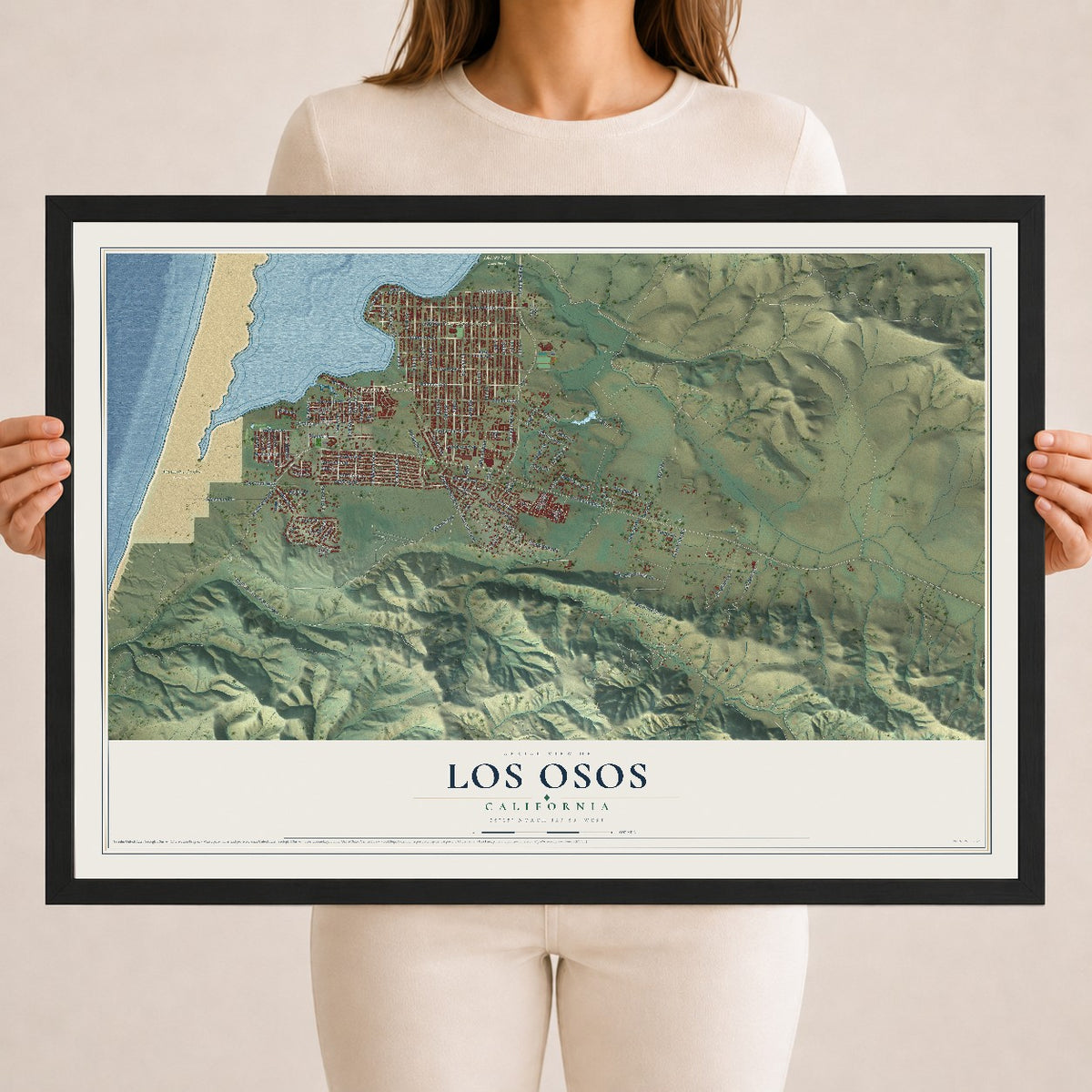 Map of Los Osos, California, 18 x 24 inch print in a black wood frame