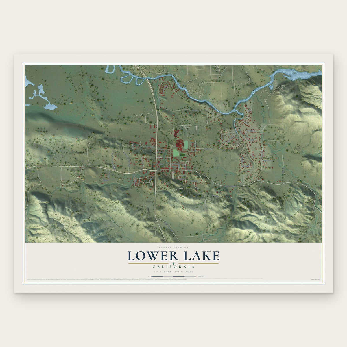 Lower Lake, California map print, the full design