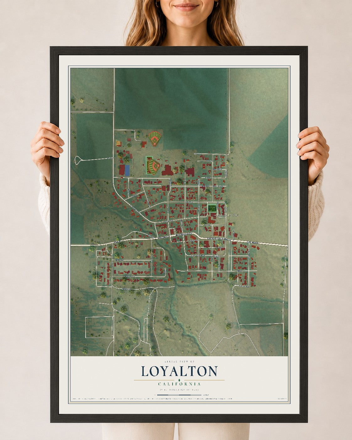 Map of Loyalton, California, 24 x 36 inch print in a black wood frame