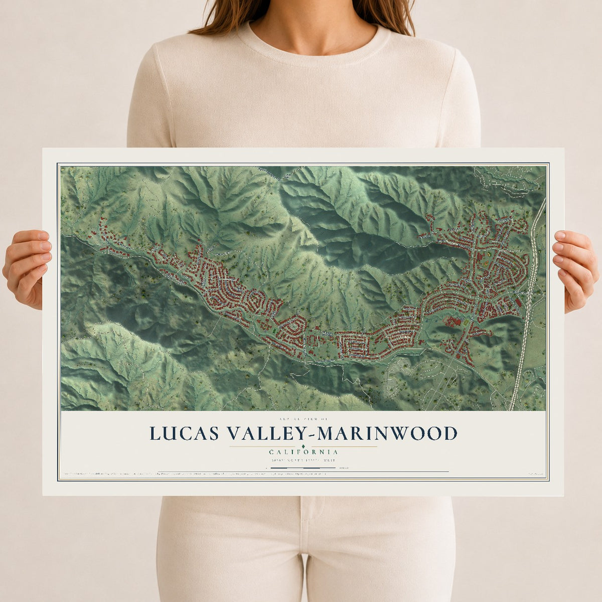 Map of Lucas Valley-Marinwood, California, 12 x 18 inch unframed archival matte print