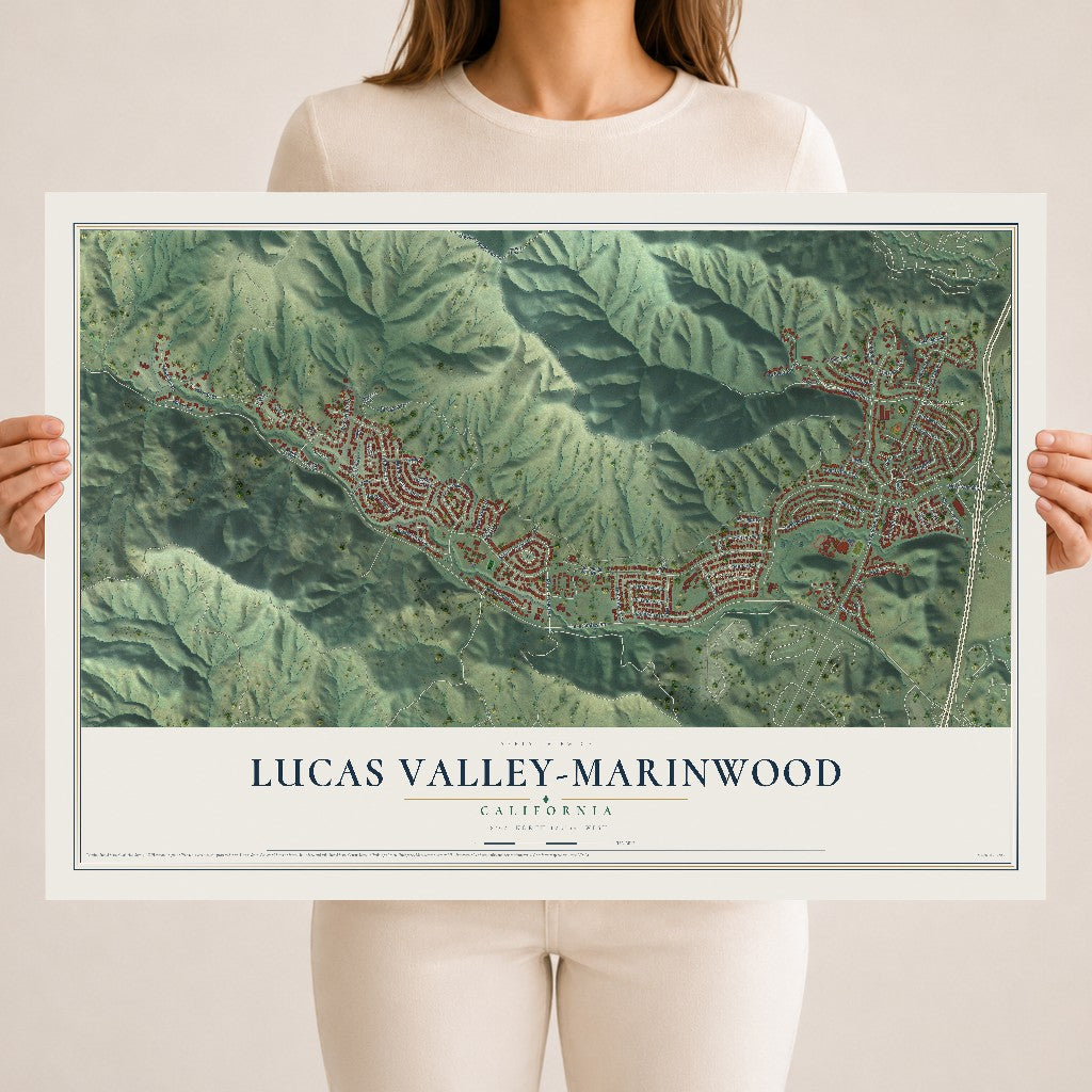 Map of Lucas Valley-Marinwood, California, 18 x 24 inch unframed archival matte print