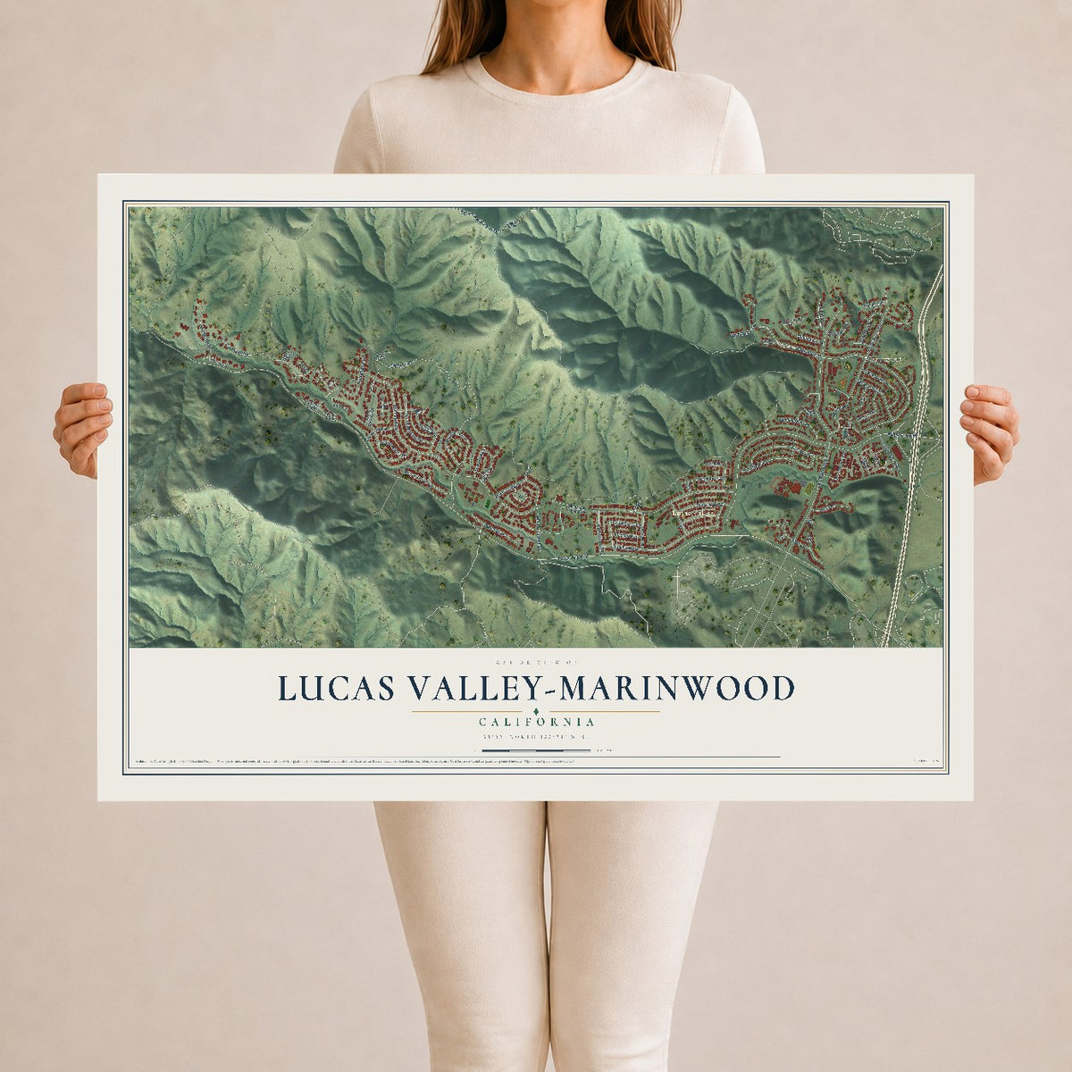 Map of Lucas Valley-Marinwood, California, 24 x 36 inch unframed archival matte print