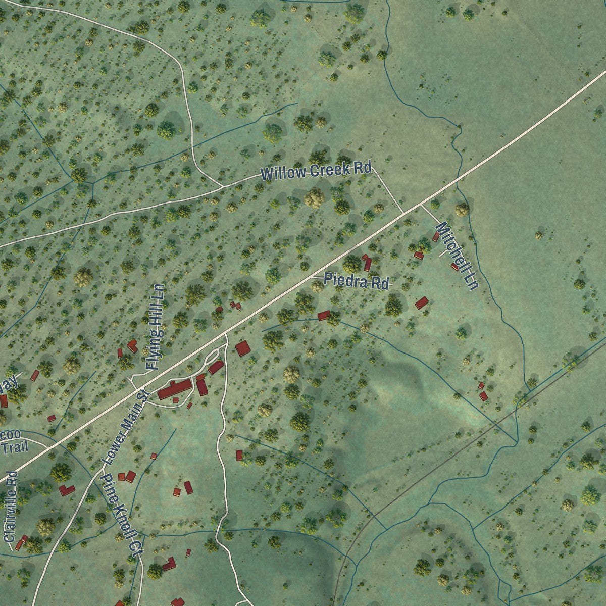 Close-up of the map of Mabie, California print showing street and building detail