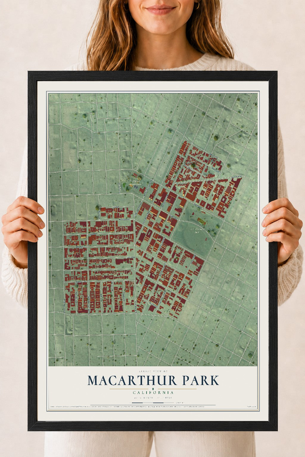 Map of MacArthur Park, California, 18 x 24 inch print in a black wood frame