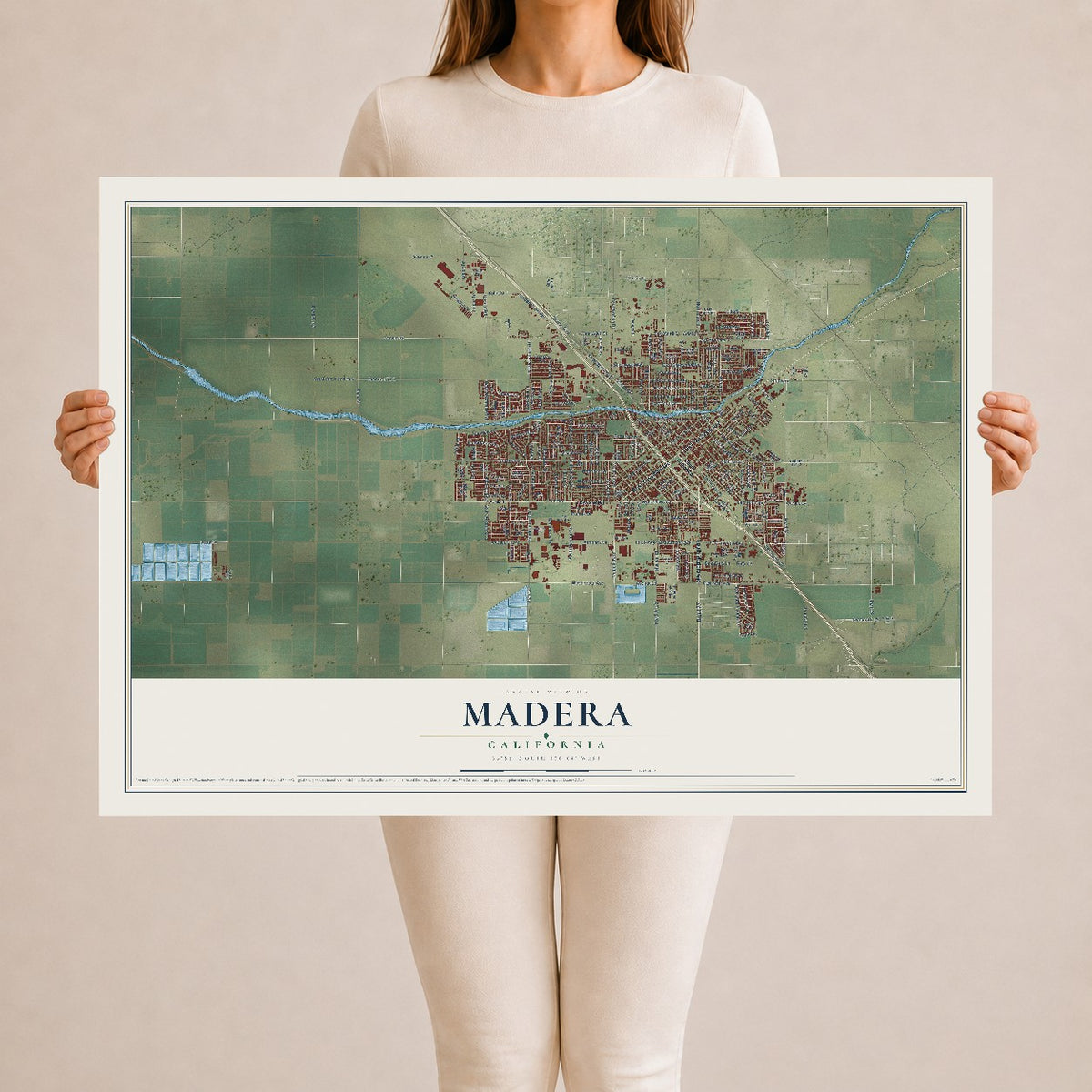 Map of Madera, California, 24 x 36 inch unframed archival matte print