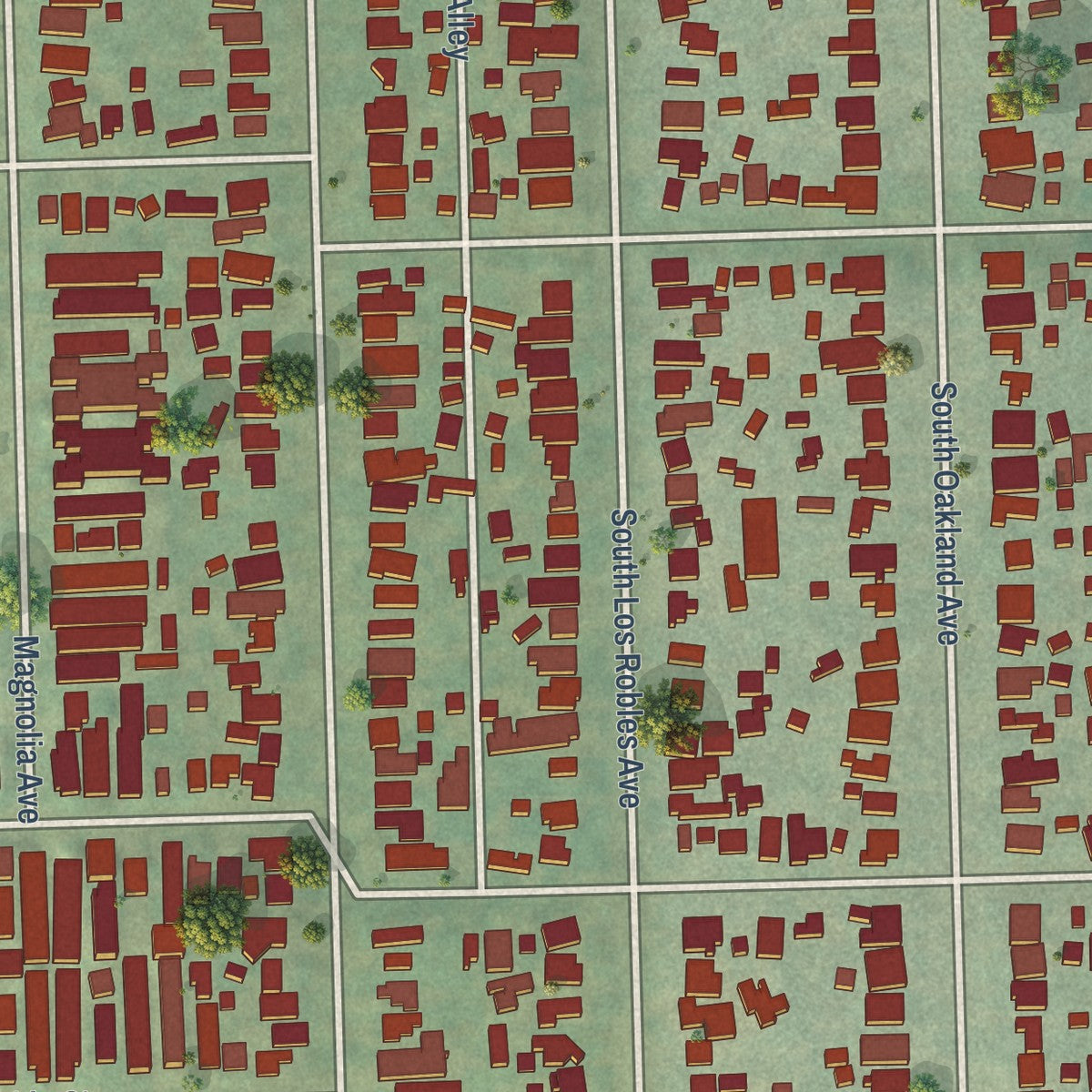 Close-up of the map of Madison Heights, California print showing street and building detail