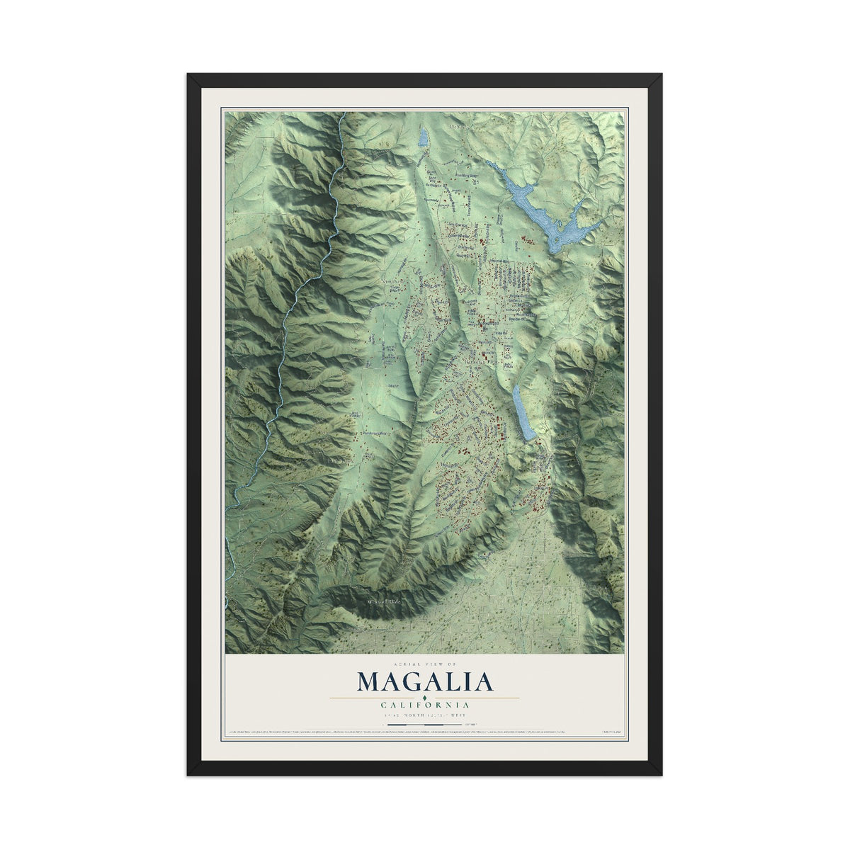 Map of Magalia, California, 12 x 18 inch print in a black wood frame