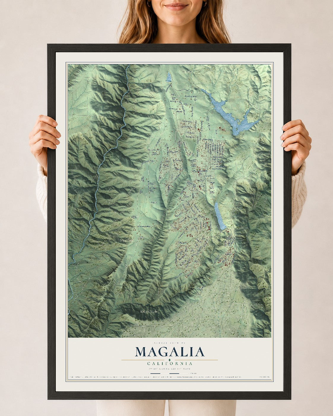 Map of Magalia, California, 24 x 36 inch print in a black wood frame