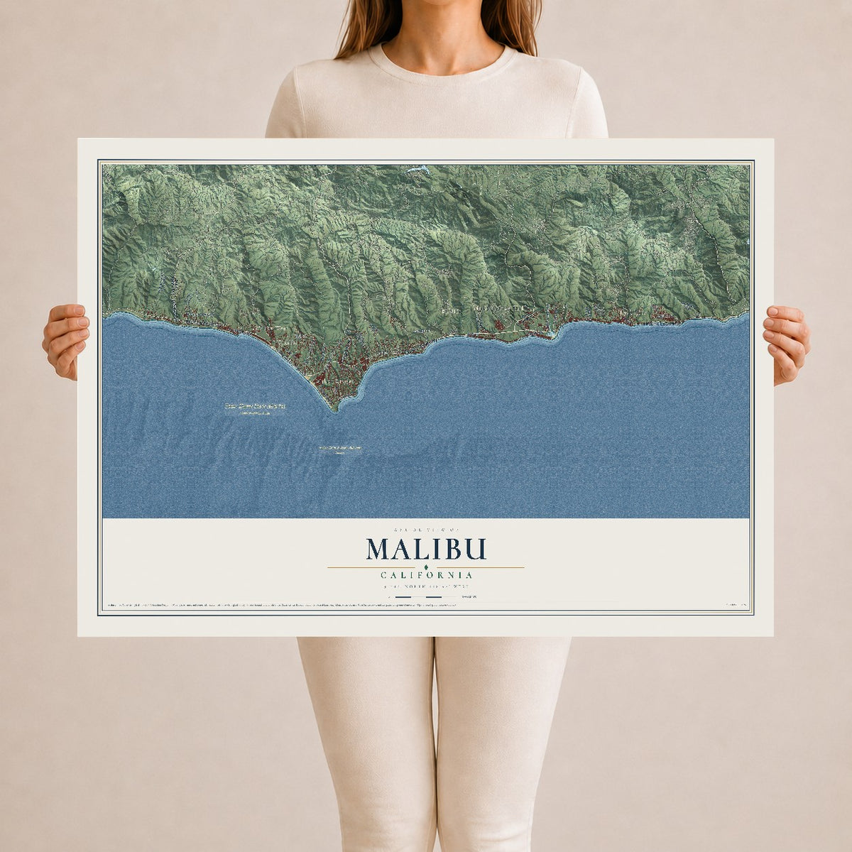 Map of Malibu, California, 24 x 36 inch unframed archival matte print