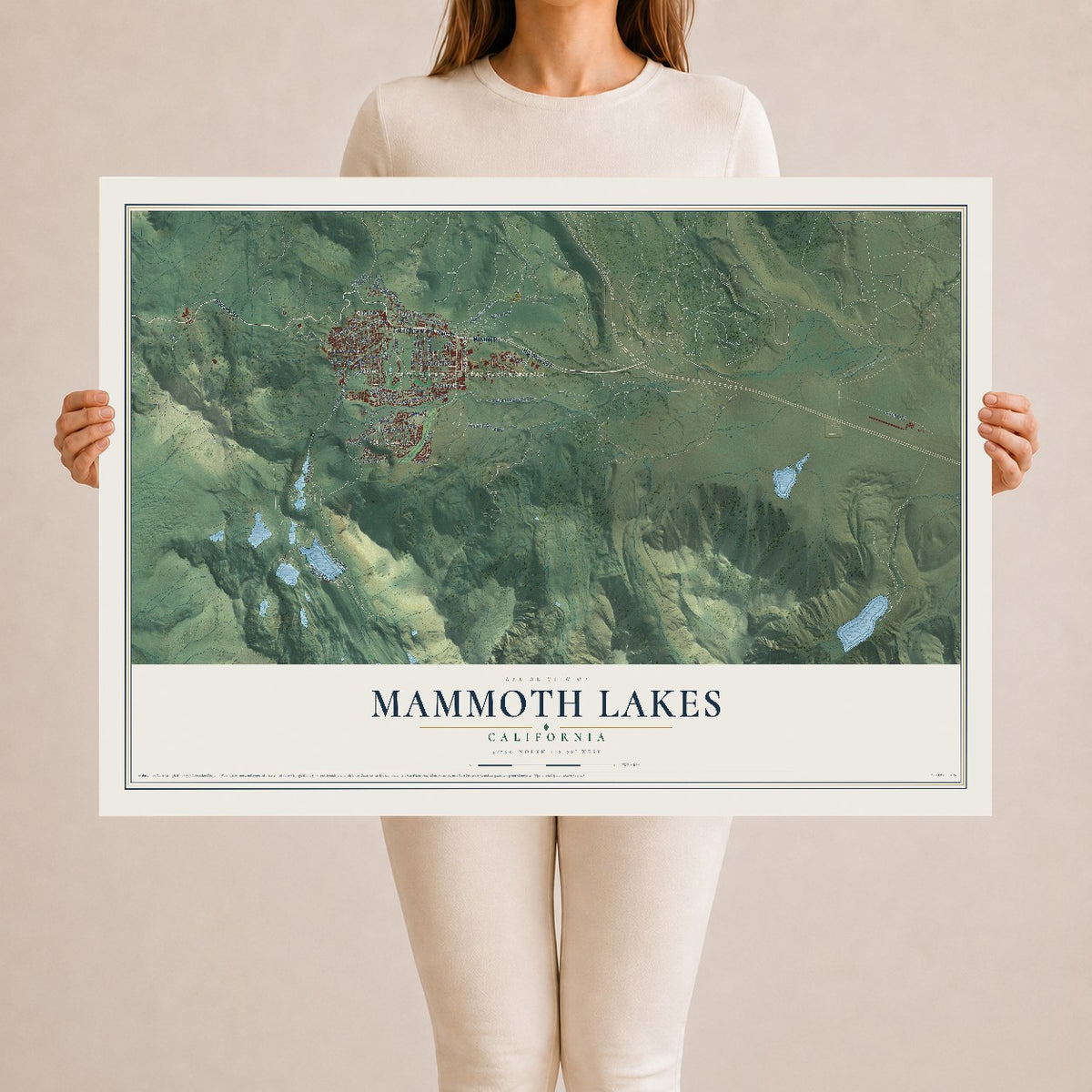 Map of Mammoth Lakes, California, 24 x 36 inch unframed archival matte print
