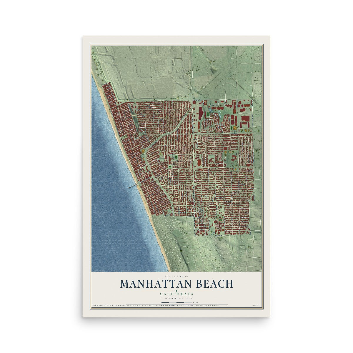 Map of Manhattan Beach, California, 12 x 18 inch unframed archival matte print