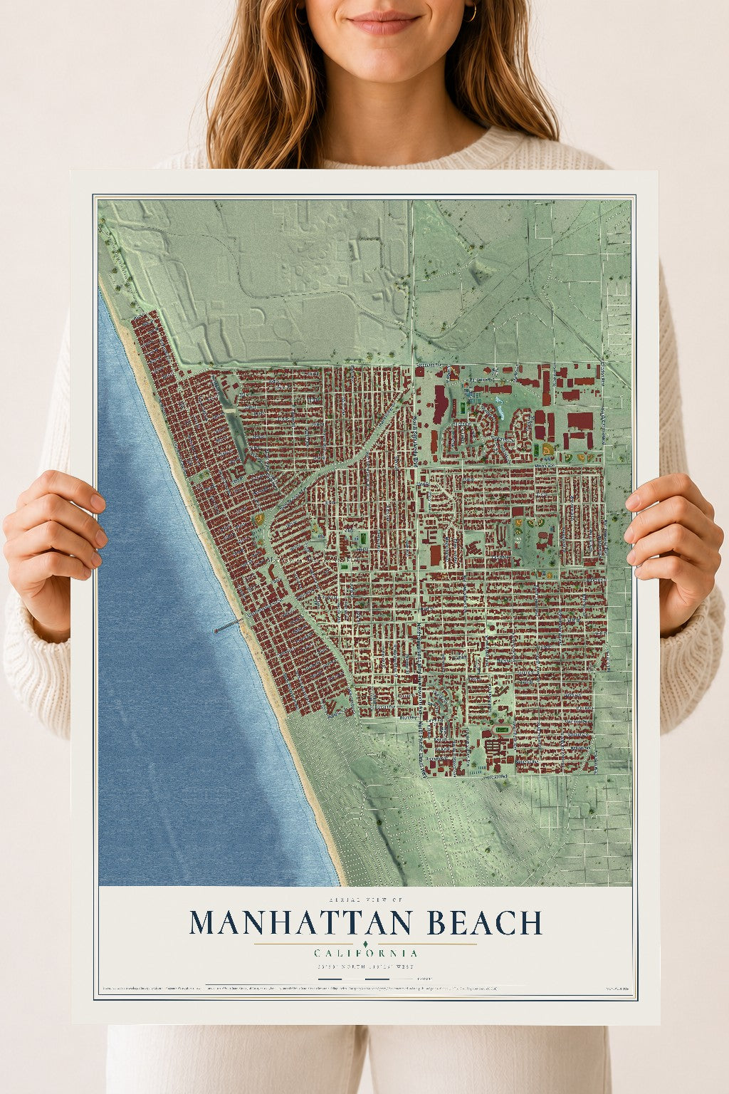 Map of Manhattan Beach, California, 18 x 24 inch unframed archival matte print