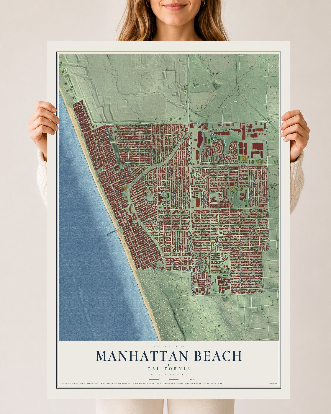 Map of Manhattan Beach, California, 24 x 36 inch unframed archival matte print