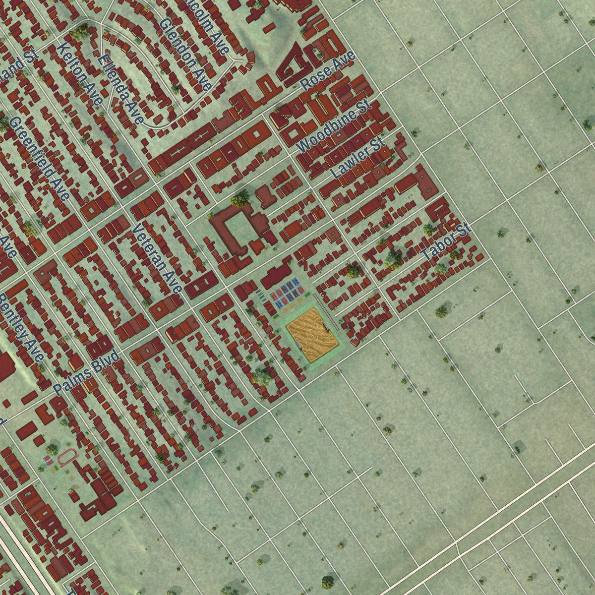 Second close-up of the map of Mar Vista, California print showing more streets and buildings