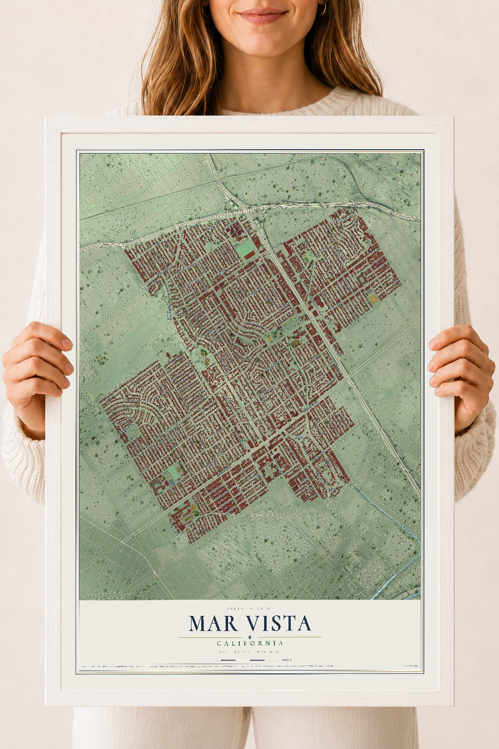 Map of Mar Vista, California, 18 x 24 inch print in a white wood frame