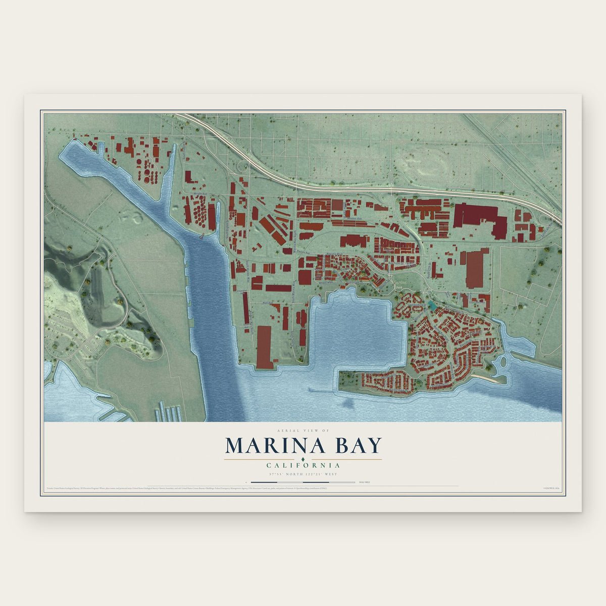 Marina Bay, California map print, the full design