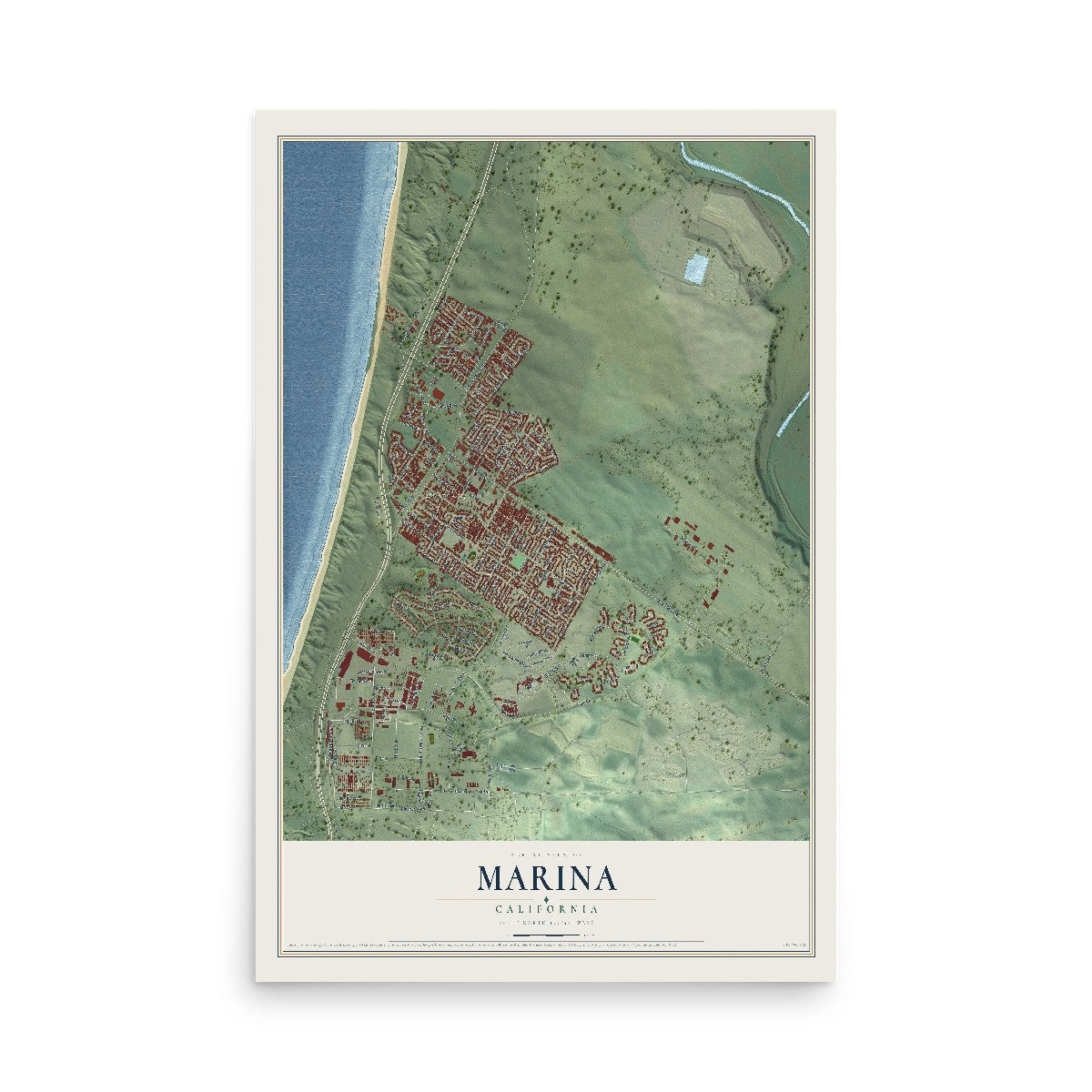 Map of Marina, California, 12 x 18 inch unframed archival matte print