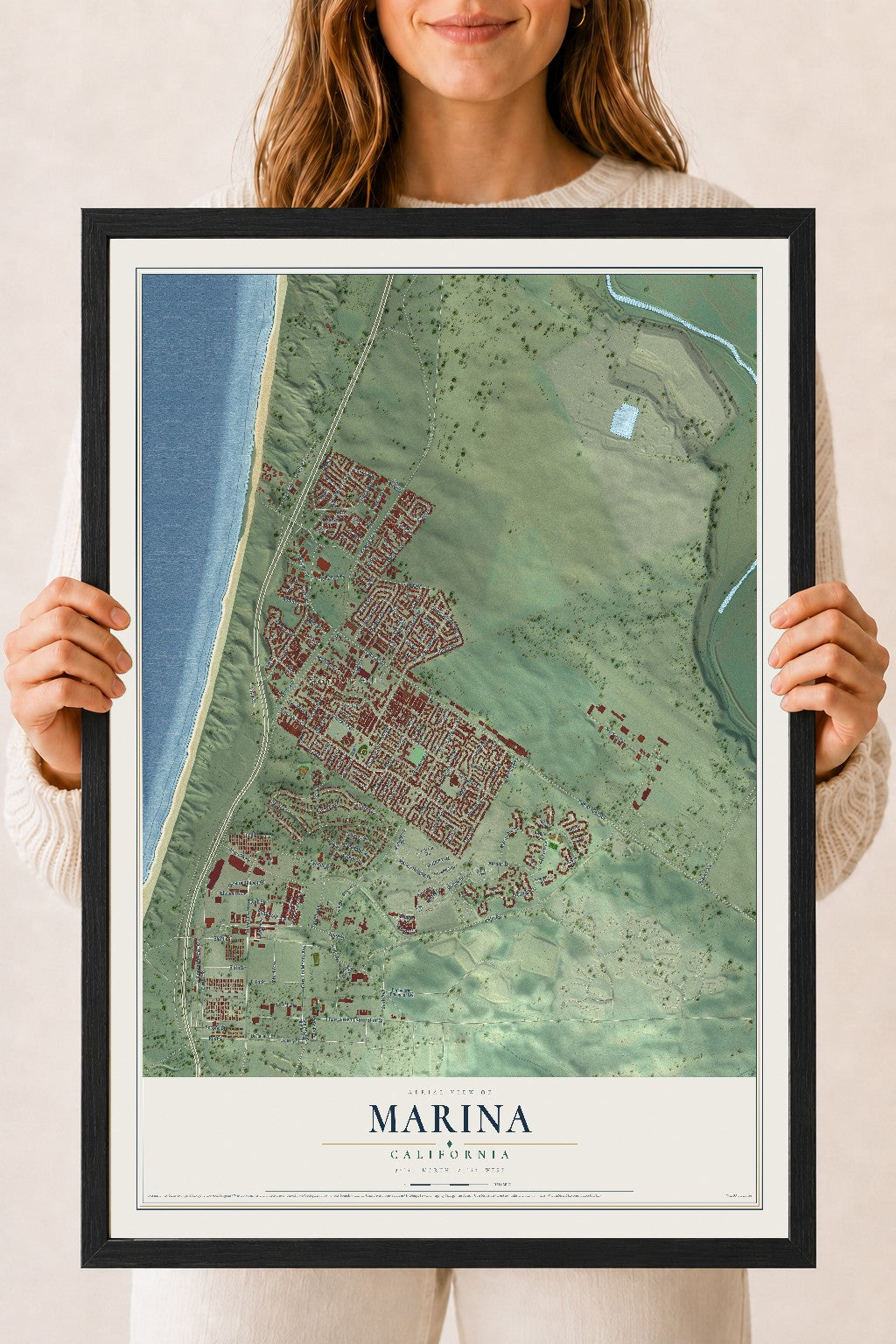 Map of Marina, California, 18 x 24 inch print in a black wood frame