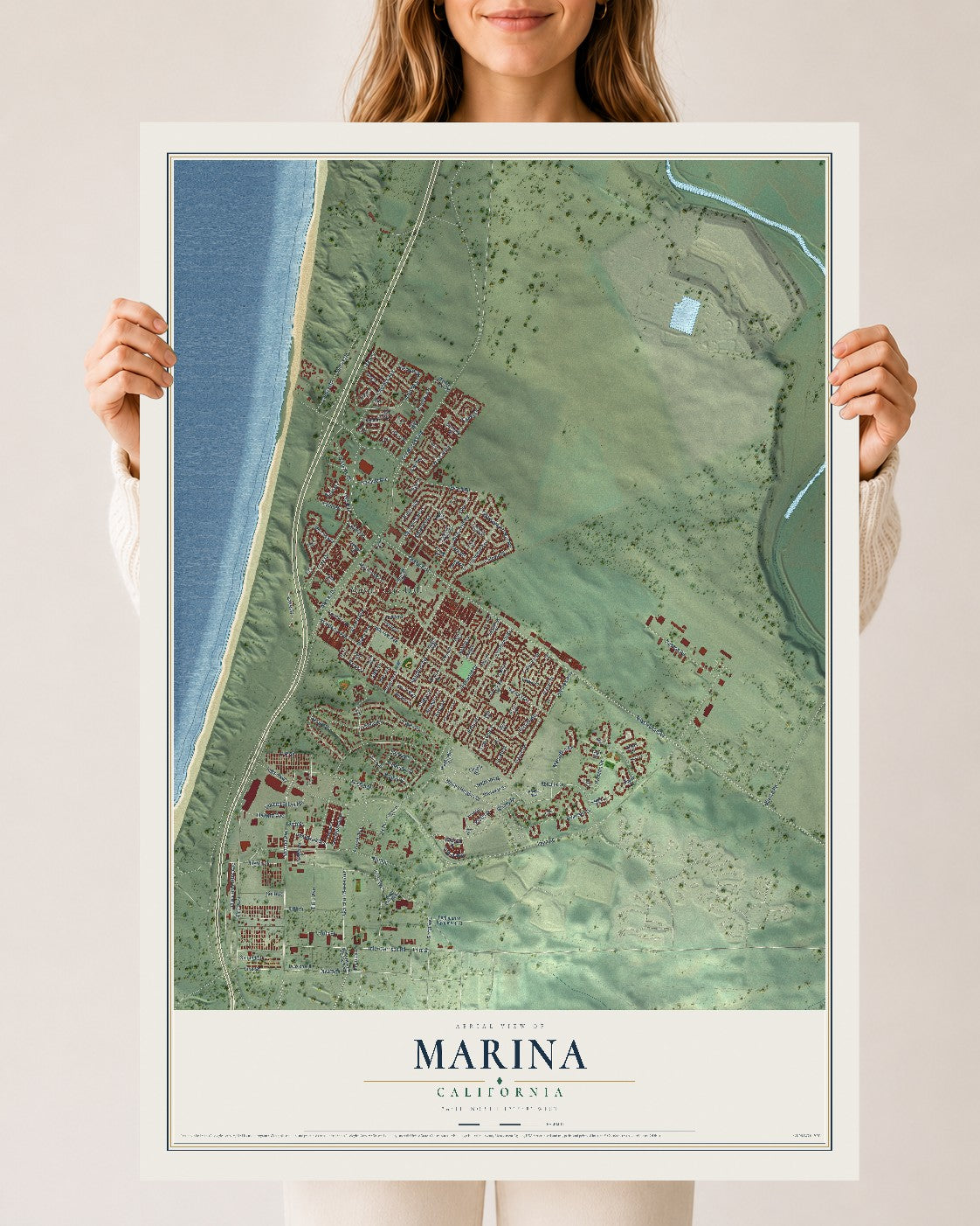 Map of Marina, California, 24 x 36 inch unframed archival matte print