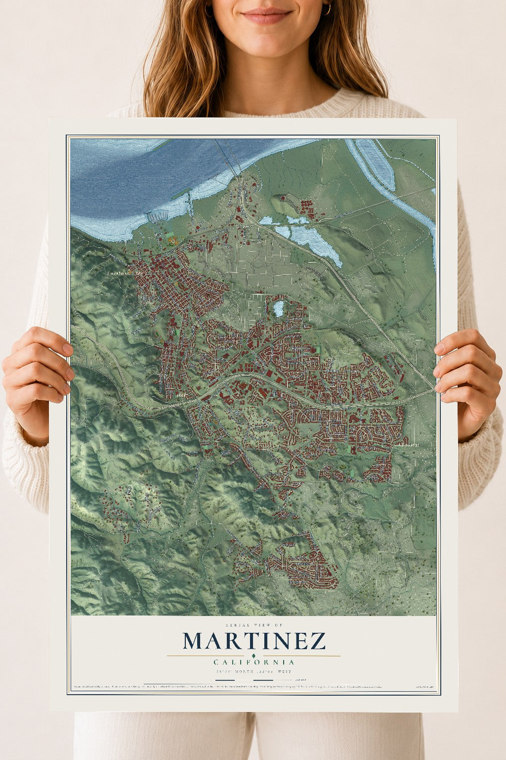 Map of Martinez, California, 18 x 24 inch unframed archival matte print