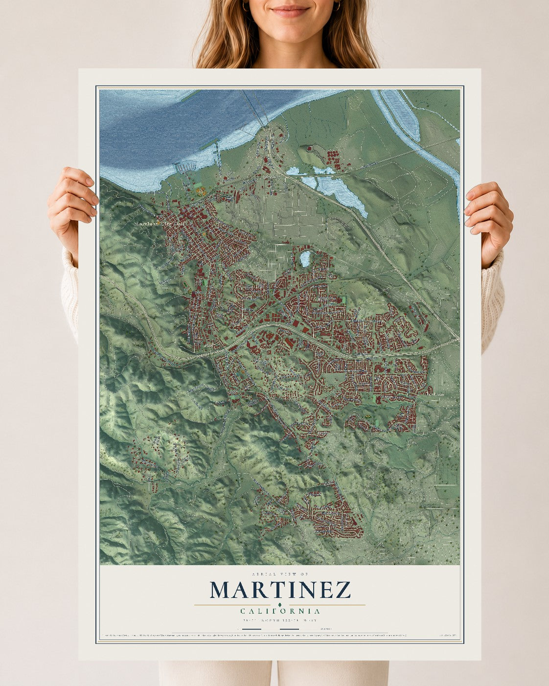 Map of Martinez, California, 24 x 36 inch unframed archival matte print