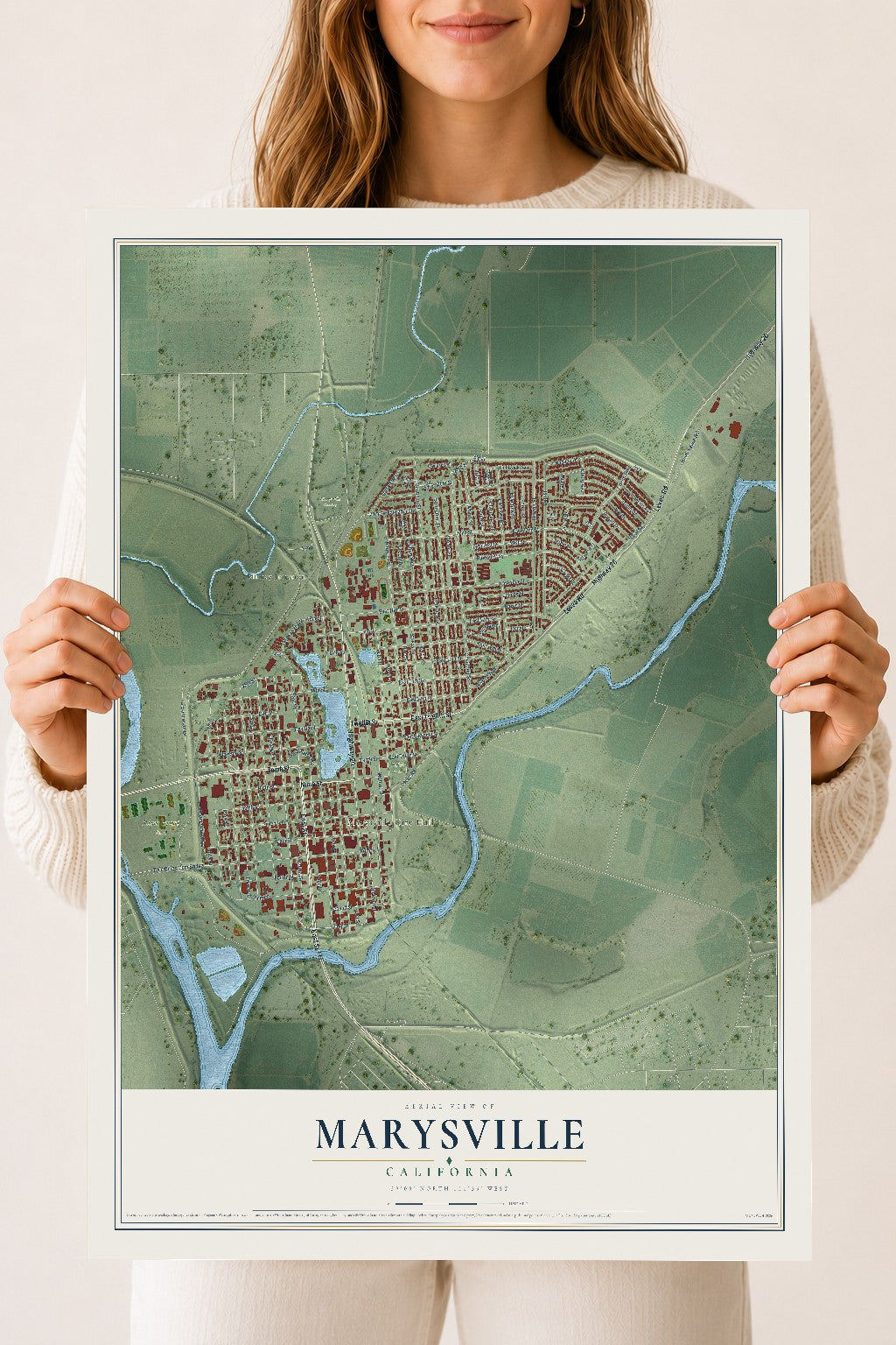 Map of Marysville, California, 18 x 24 inch unframed archival matte print