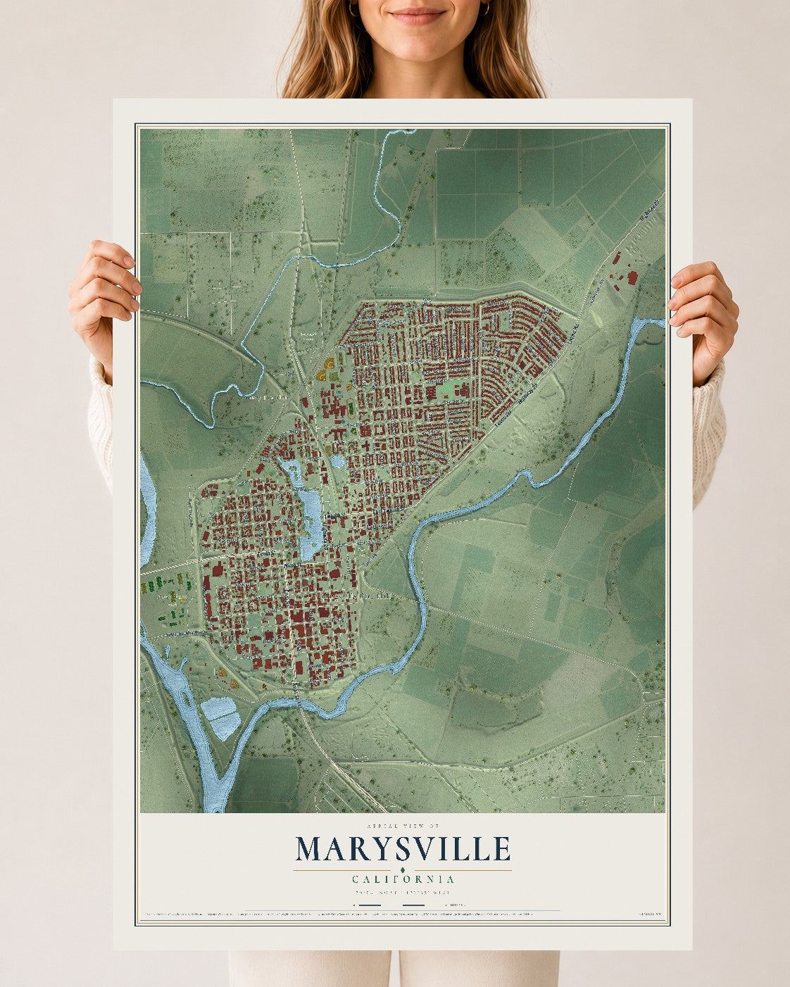 Map of Marysville, California, 24 x 36 inch unframed archival matte print