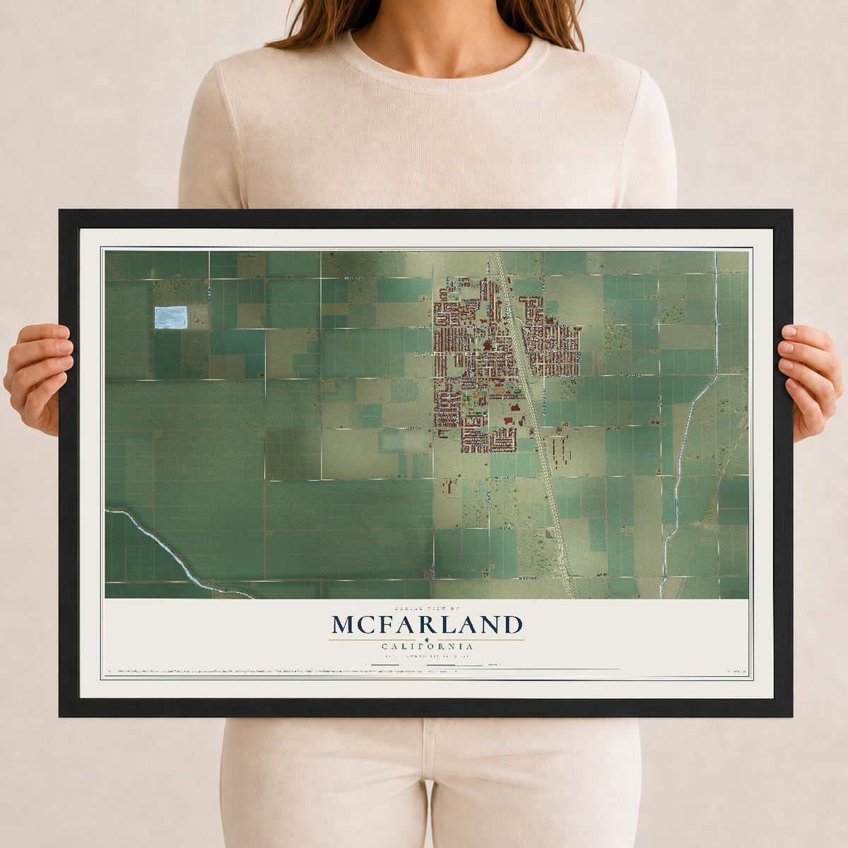 Map of McFarland, California, 12 x 18 inch print in a black wood frame