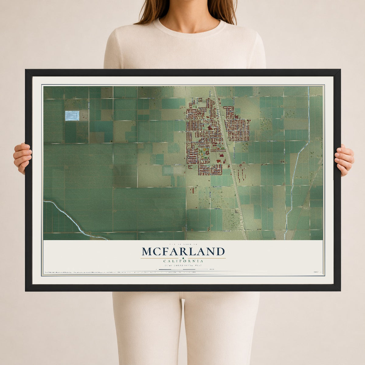 Map of McFarland, California, 24 x 36 inch print in a black wood frame
