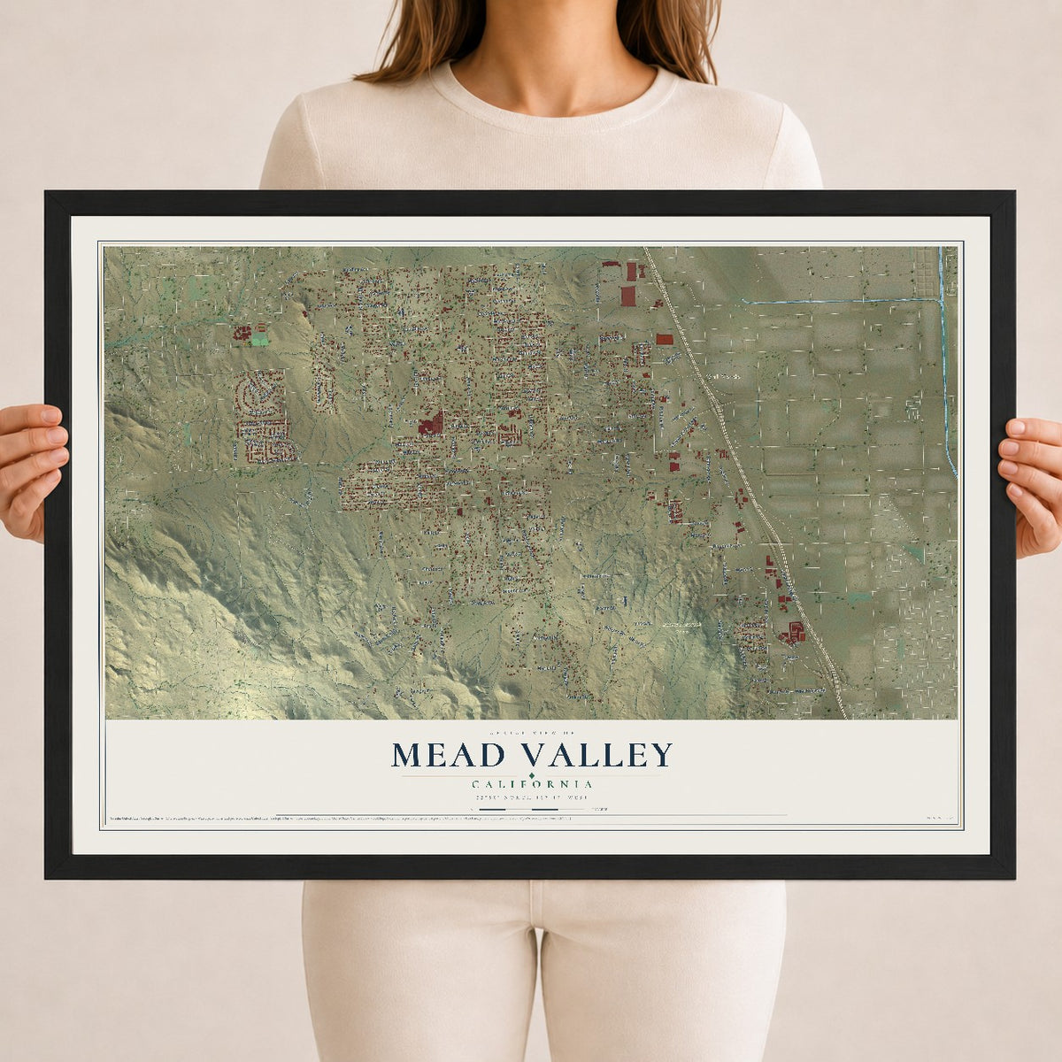 Map of Mead Valley, California, 18 x 24 inch print in a black wood frame