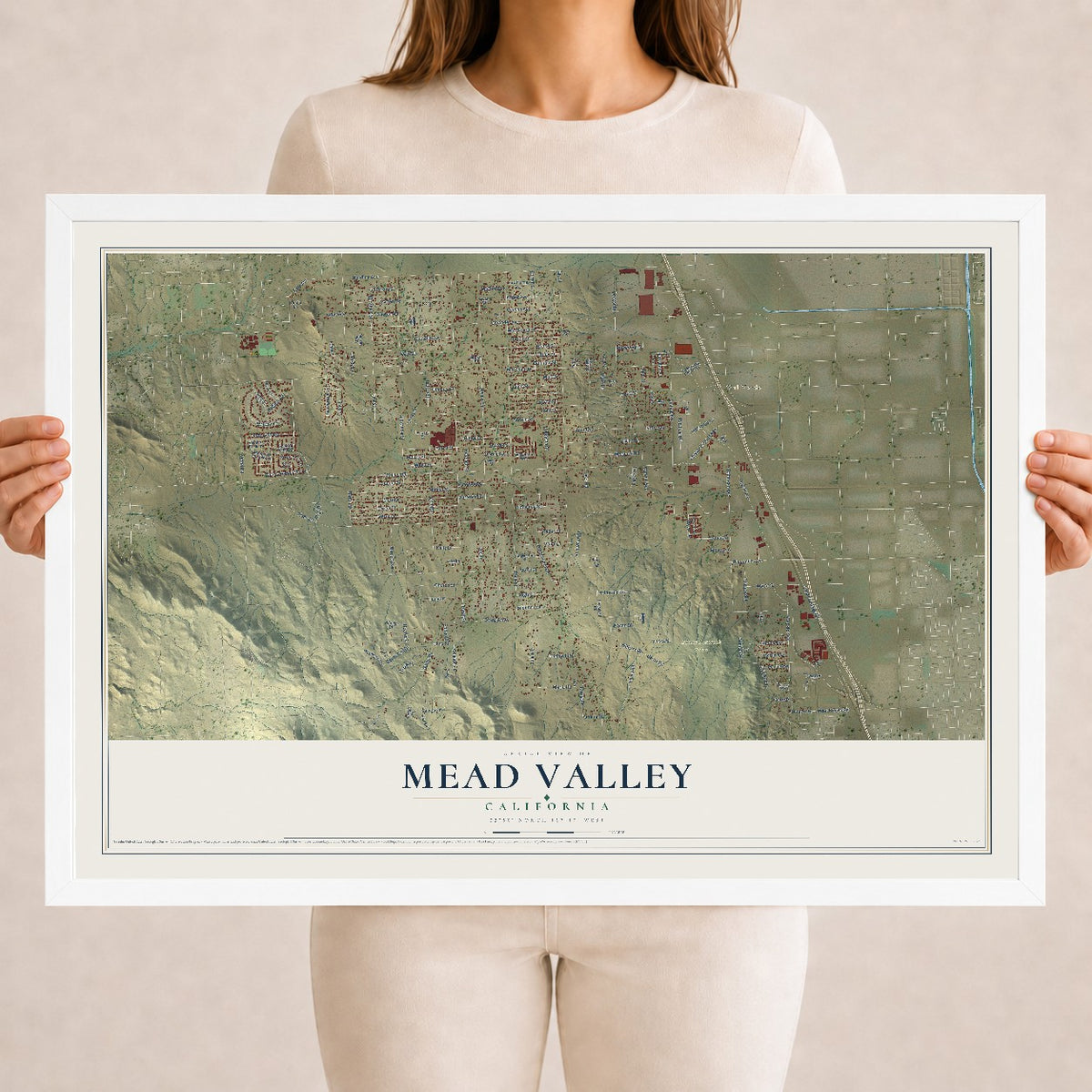 Map of Mead Valley, California, 18 x 24 inch print in a white wood frame