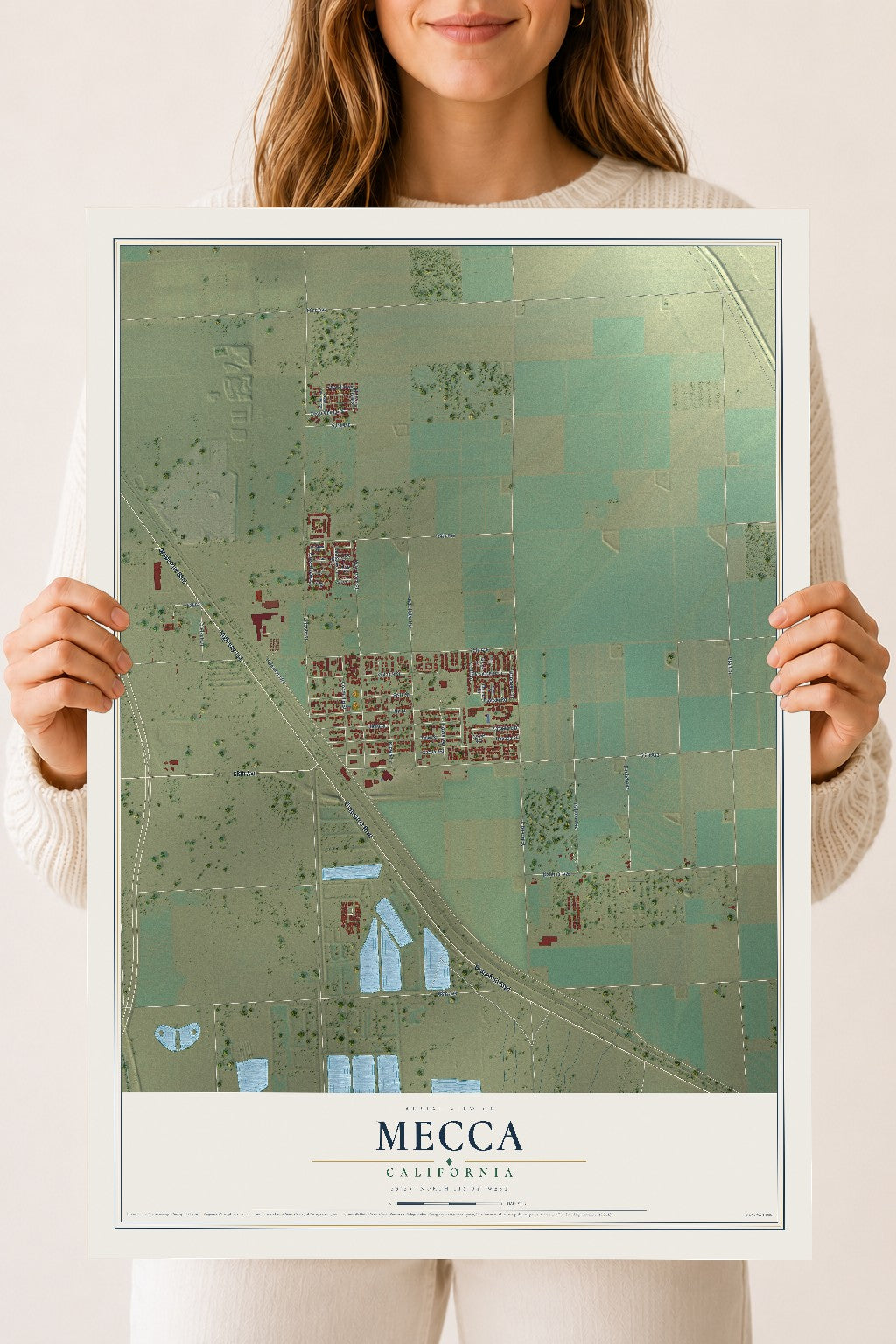 Map of Mecca, California, 18 x 24 inch unframed archival matte print
