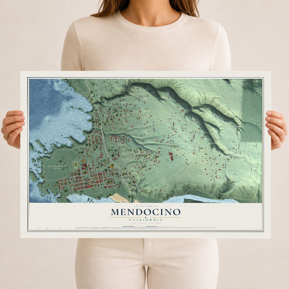 Map of Mendocino, California, 12 x 18 inch unframed archival matte print